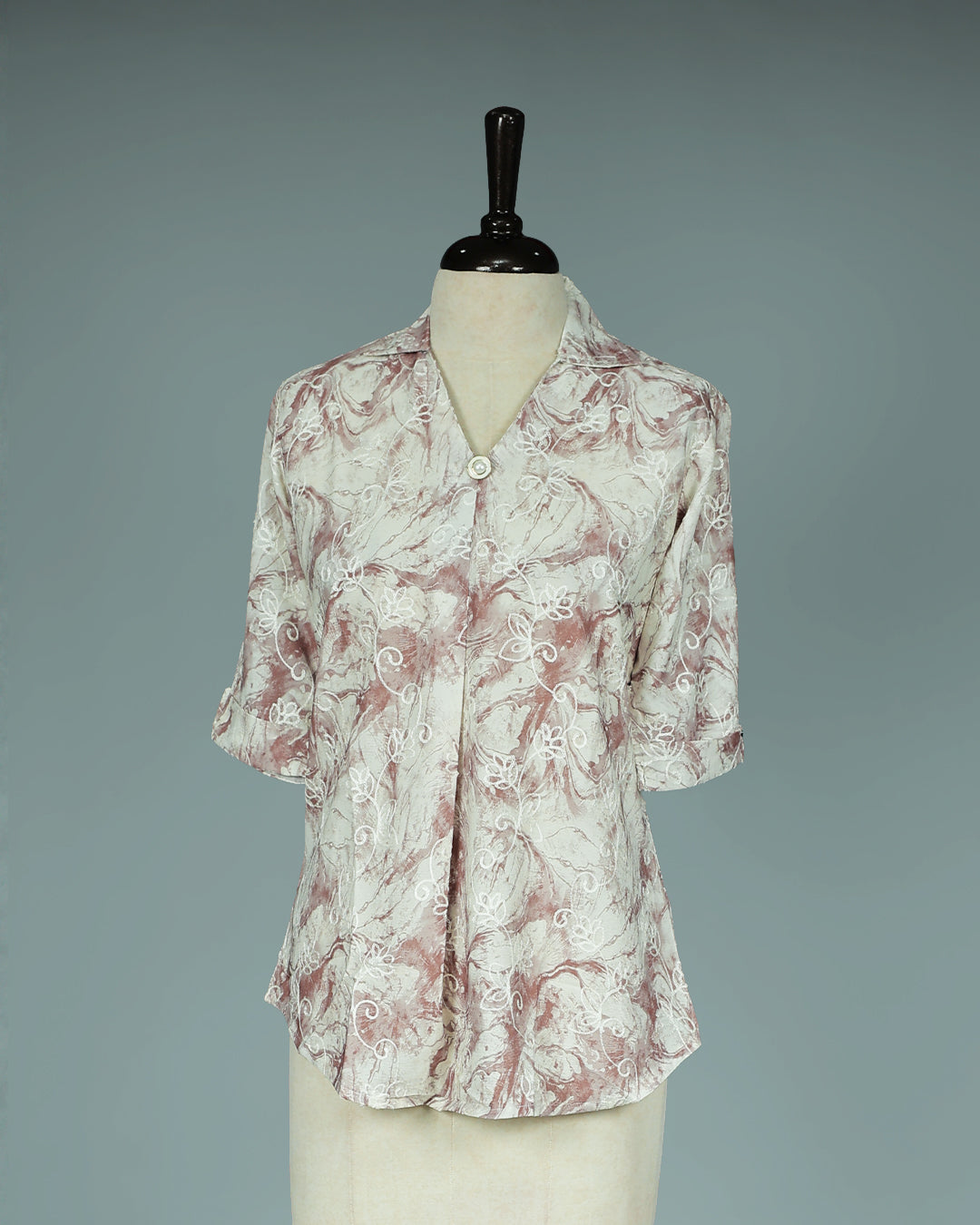 Light Brown colour Top with Thread work on body, collar design, With sleeve.