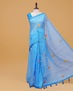 Sky Blue & white colour semi linen saree