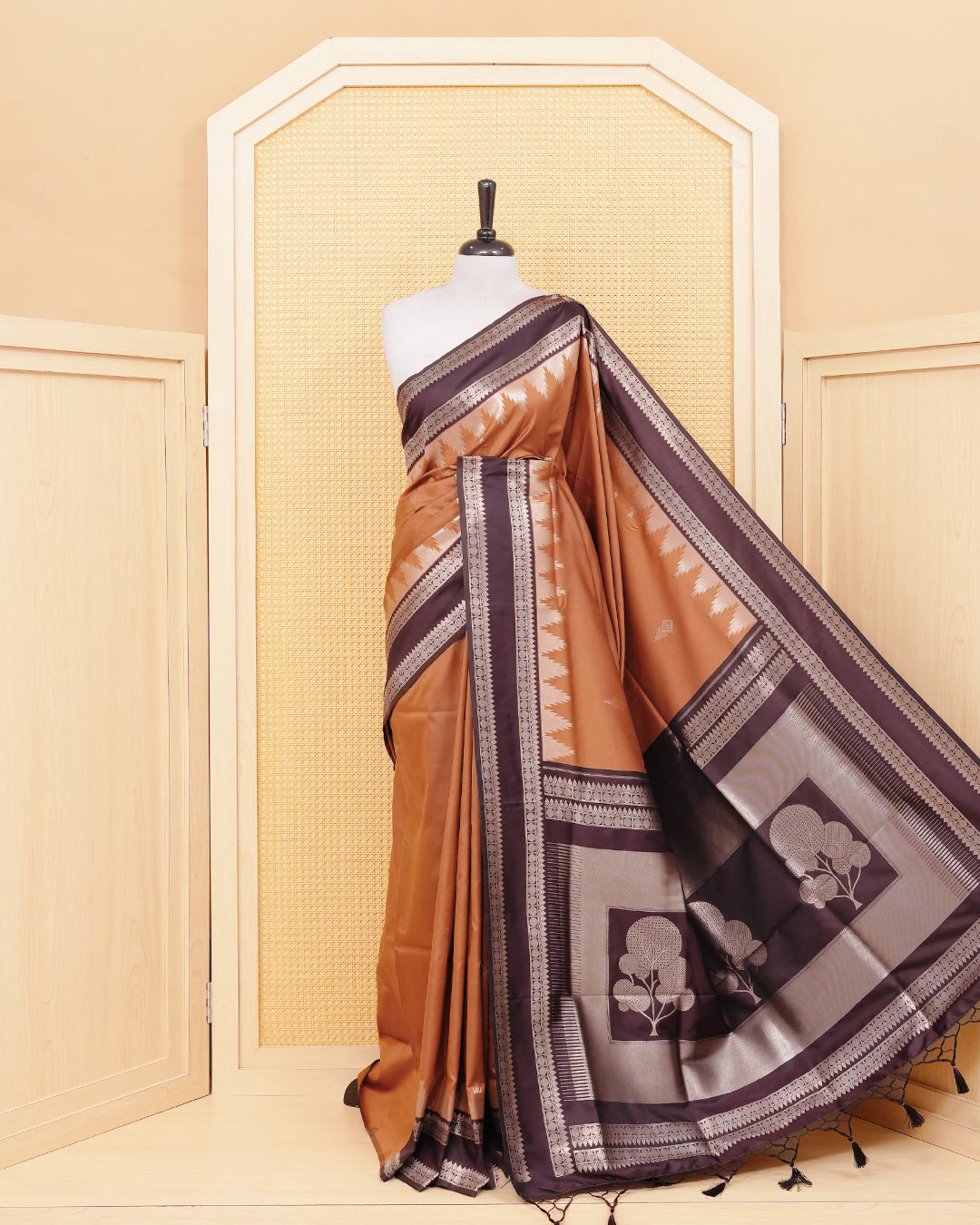 Mustard brown colour soft silk saree