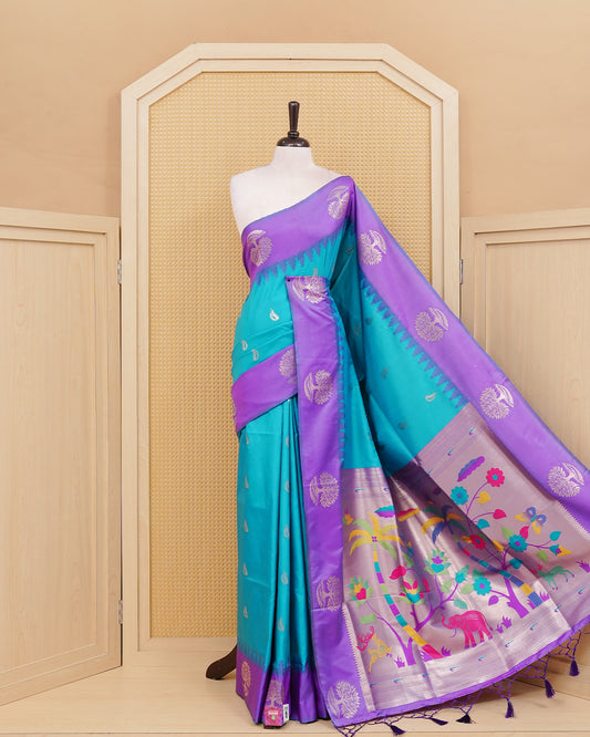 Turquoise blue colour soft silk saree