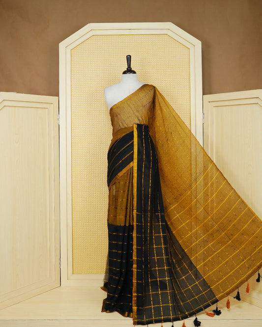 Black colour mul cotton saree