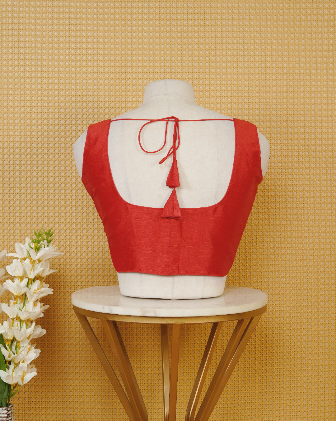 Red Colour Plain Blouse Featuring A Classic U Neckline, Sleeveless Design, And A Simple, Clean Finish.