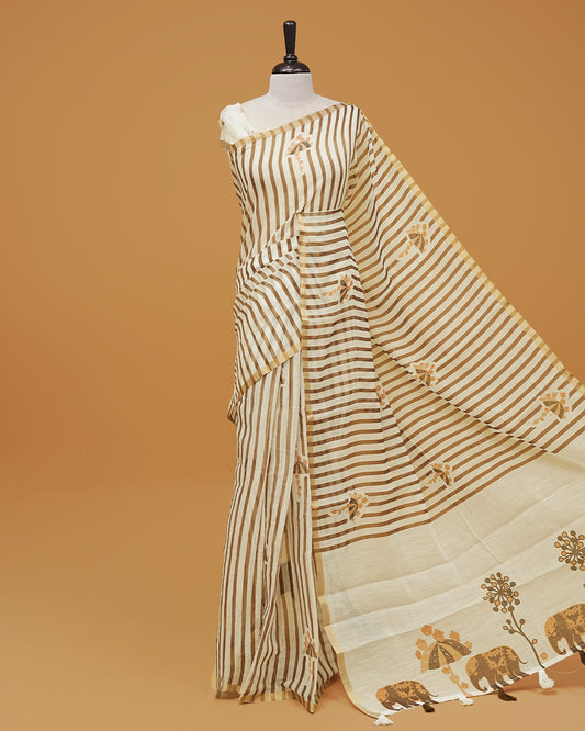 white colour semi linen saree