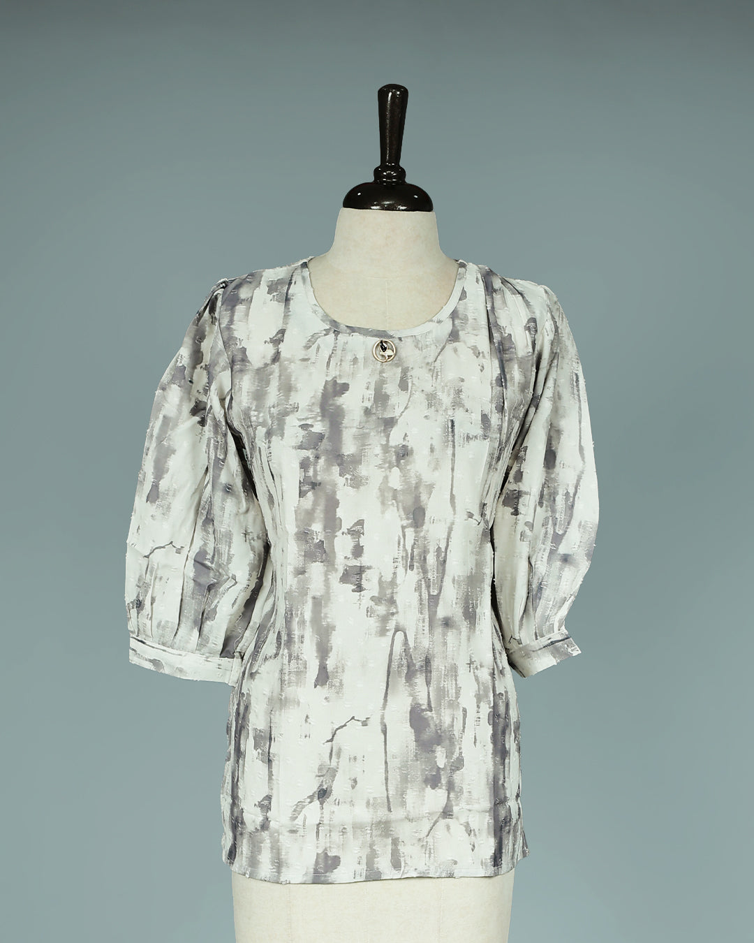 Light brown colour Top with Print on body, Round neck design, With sleeve.