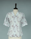 Light Red colour Top with Leaf Print work on body, collar design, With sleeve.