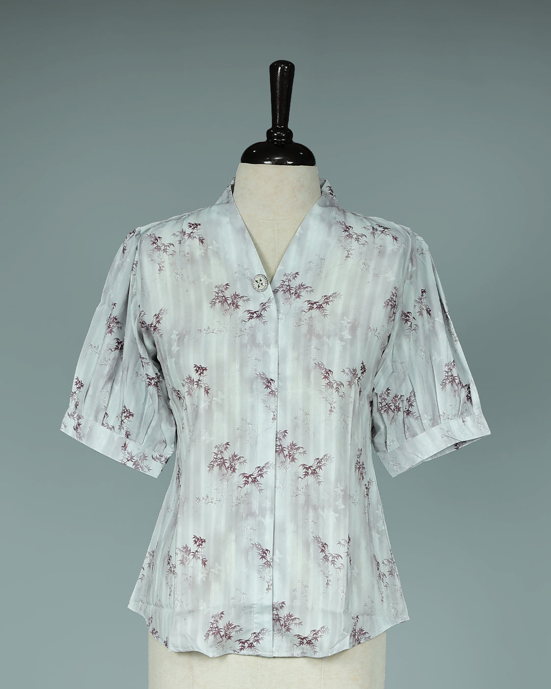 Light Red colour Top with Leaf Print work on body, collar design, With sleeve.