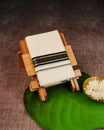 Cream Coloured Cotton Double Dhoti Finished with Black & Gold Kara