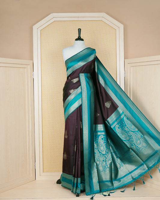 Dark brown colour soft silk saree