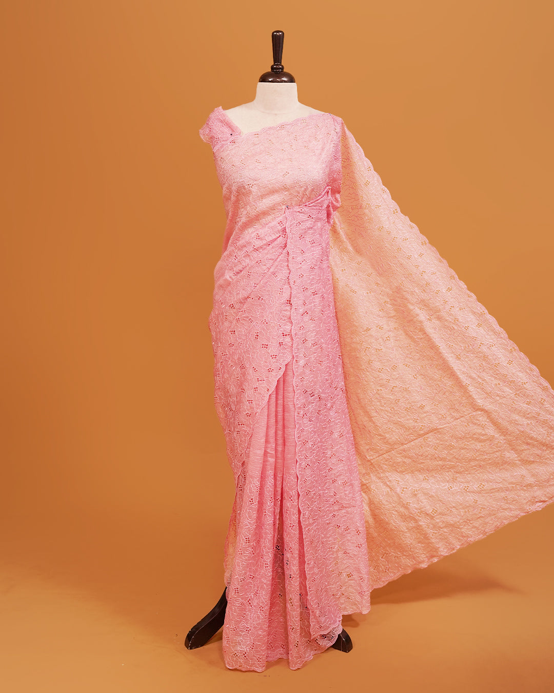 Pastel pink  colour Crush organza saree with Thread work.