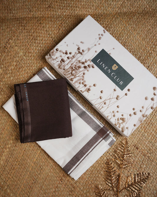 Chocolate brown colour linen shirt material with matching Single Dhoti Set
