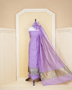 Dusty Lavender Colour Mul Chanderi Salwar Material Featuring Gold Zari Buttas on body, Paired With Matching Bottom & Elegant Dupatta