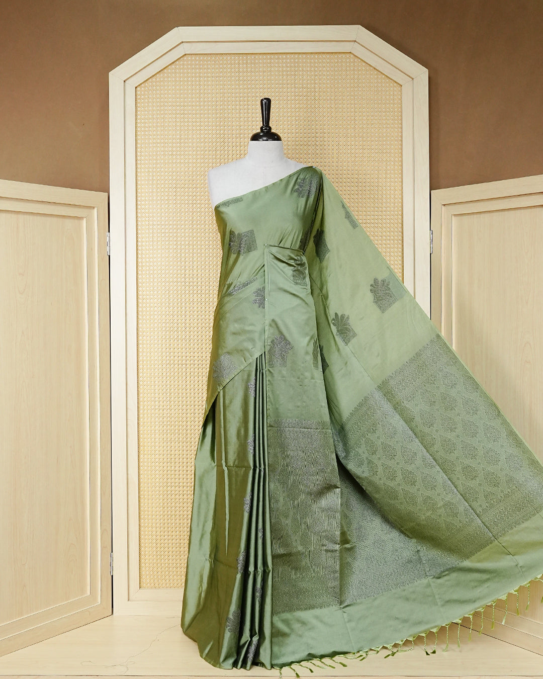 Pastel green colour soft silk saree