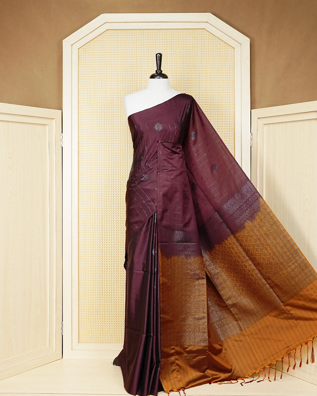 Wine colour soft silk saree