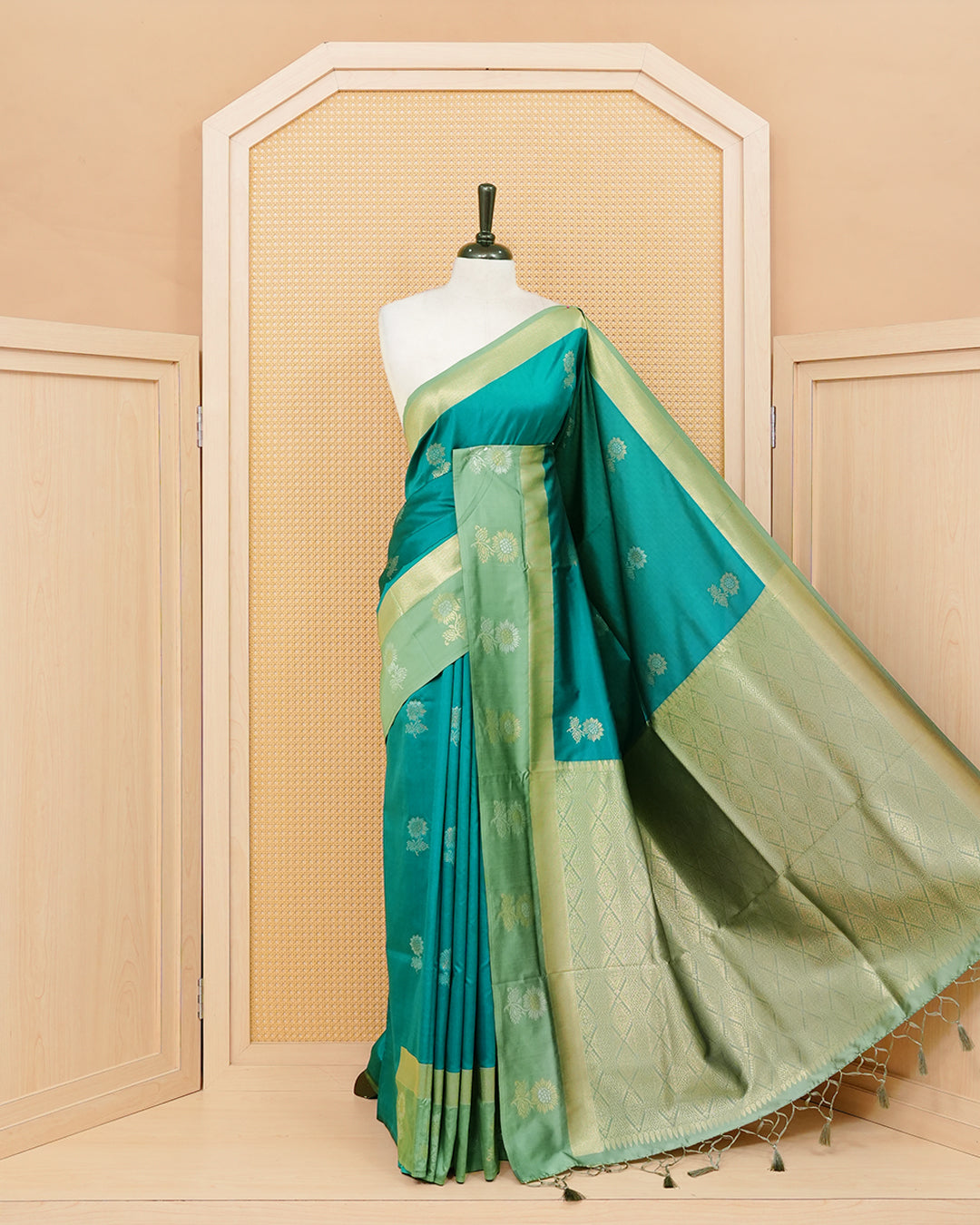 Teal blue colour soft silk saree