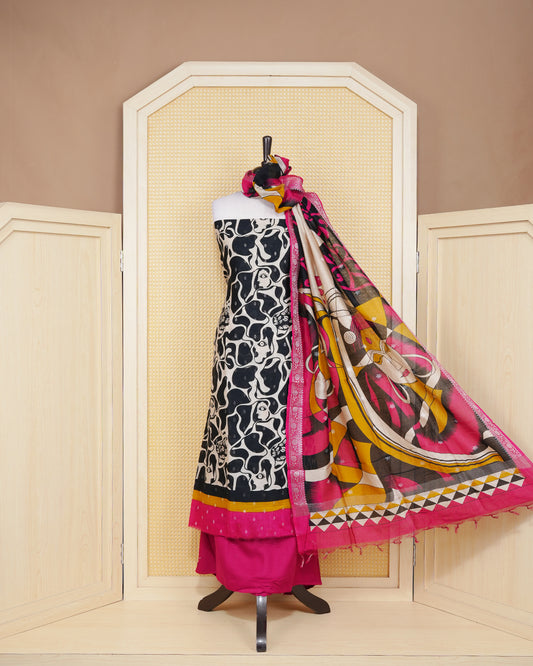 Black Colour Salwar material featuring Black Print With Multy color Border Gold Motifs,pired with matching bottom & elegant Duptta