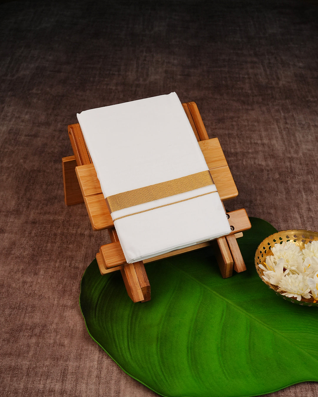 Off White Colour Cotton Double Dhoti Finished With Gold kara.
