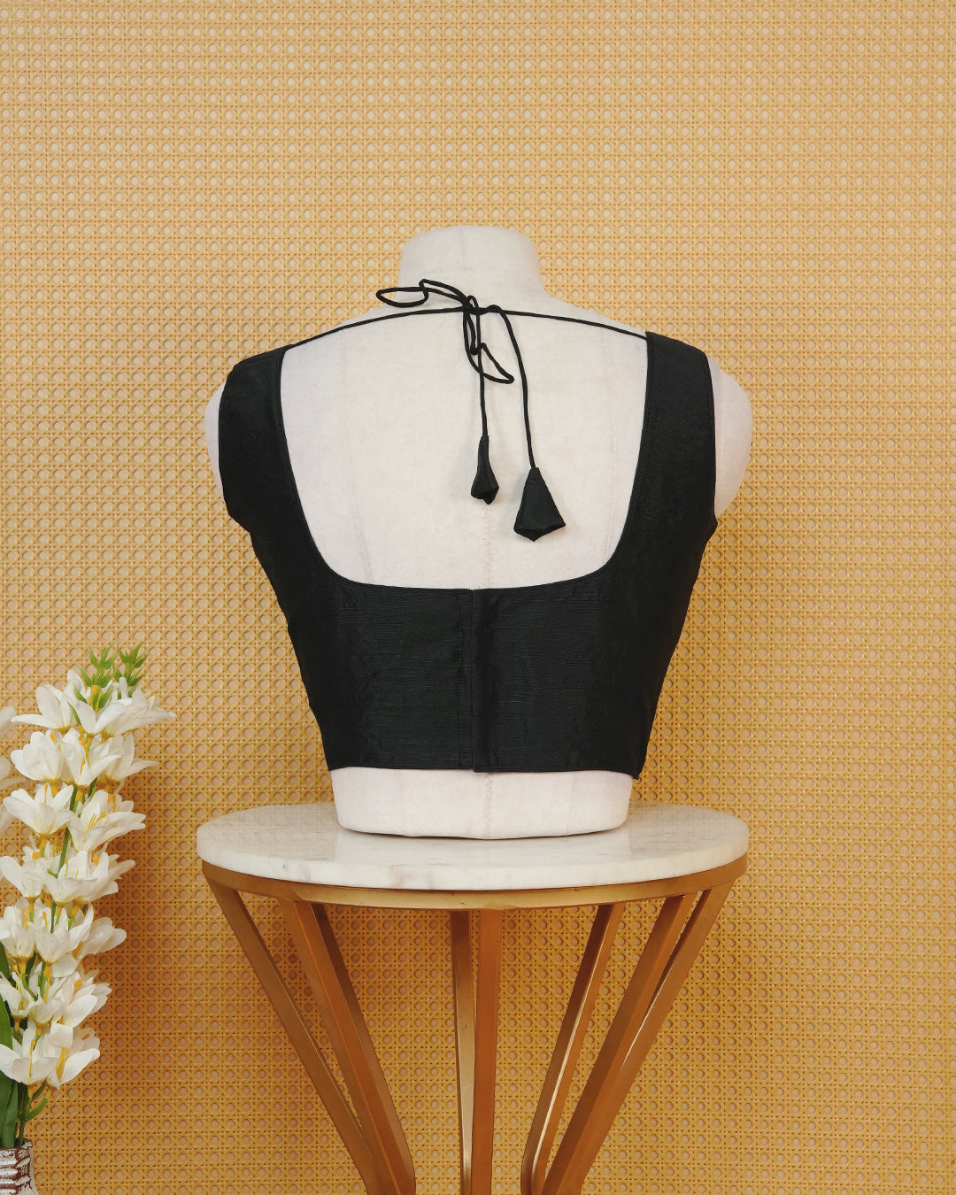 Black Colour Plain Blouse Featuring A Classic U Neckline, Sleeveless Design, And A Simple, Clean Finish.