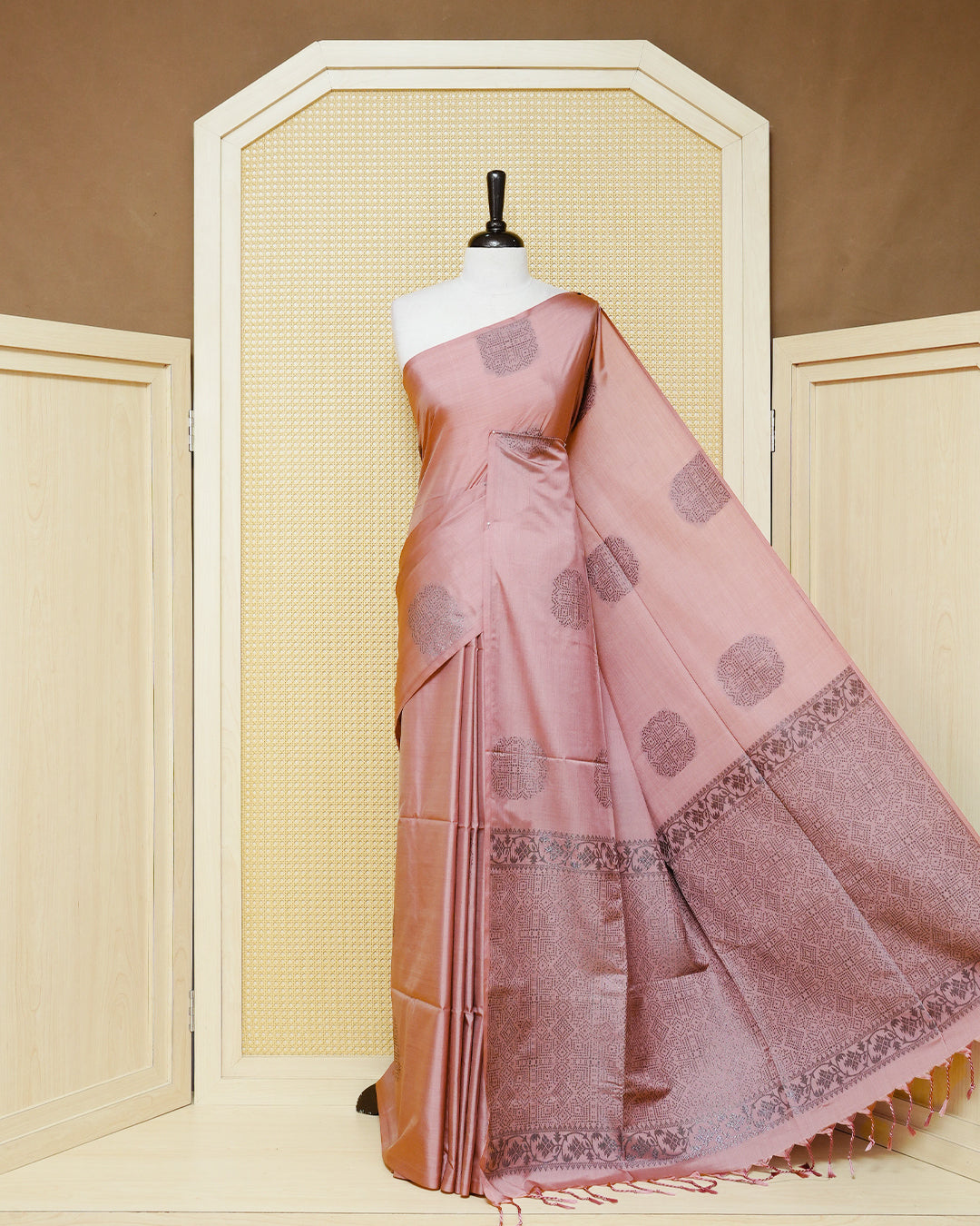 Dark pastel pink colour soft silk saree