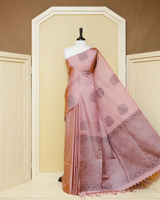 Dark pastel pink colour soft silk saree