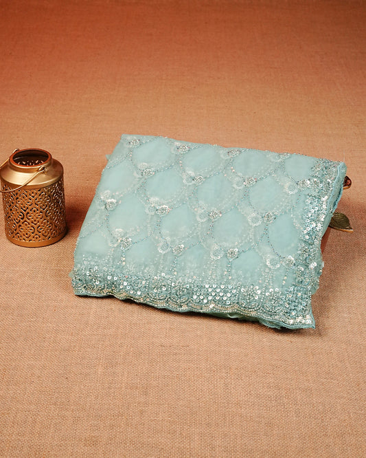 sky blue colour designer saree featuring beads & Sequins works across body & border,comes with matching blouse piece.