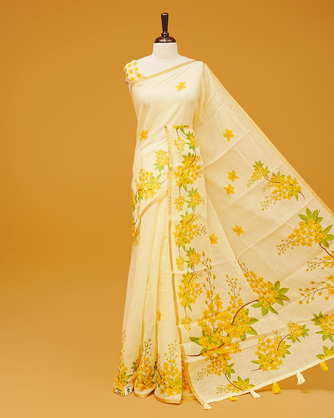 Butter Yellow Colour Semi Linen Saree