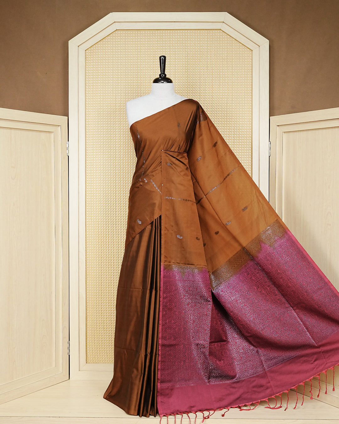 Brown colour soft silk saree