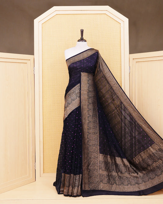 Dark purple Colour banaras bandhani saree