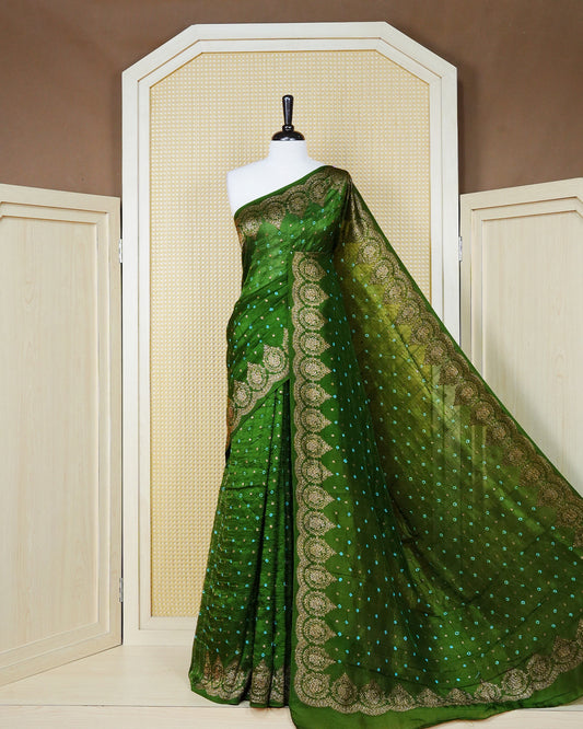 Mehendi Green Colour banaras bandhani saree