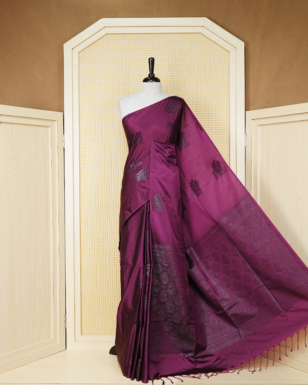 Wine colour soft silk saree