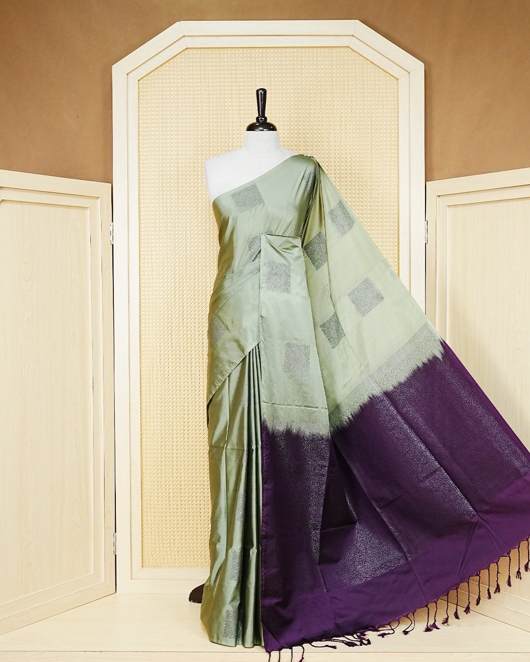 Sage green colour soft silk saree