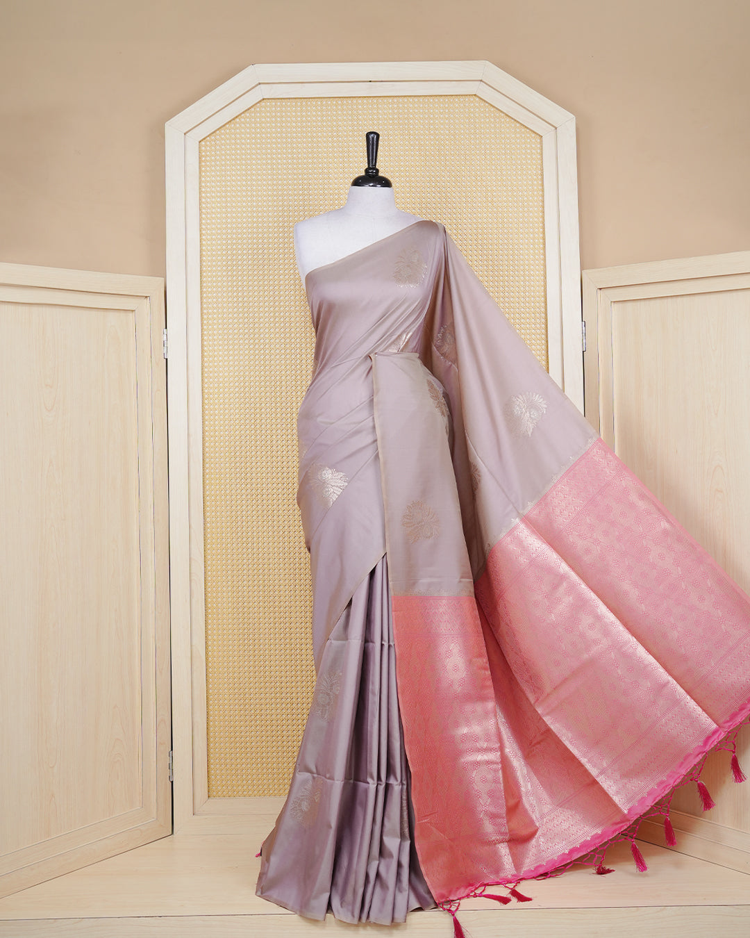 Dusty rose colour soft silk saree
