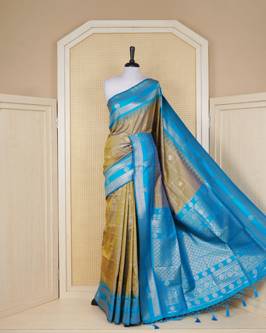 Olive colour soft silk saree
