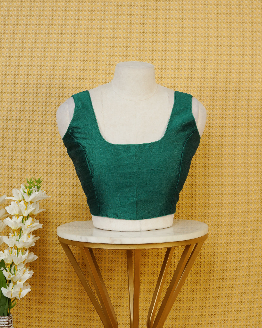 Teal Green Colour Plain Blouse Featuring A Classic U Neckline, Sleeveless Design, And A Simple, Clean Finish.