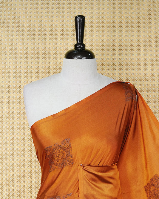 Mustard orange colour soft silk saree