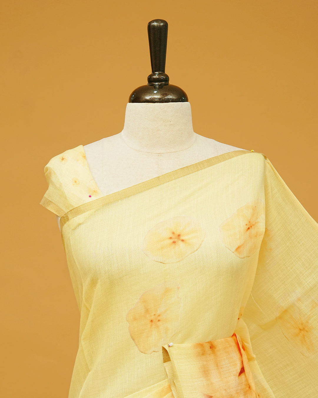 Butter Yellow Colour Semi Linen Saree