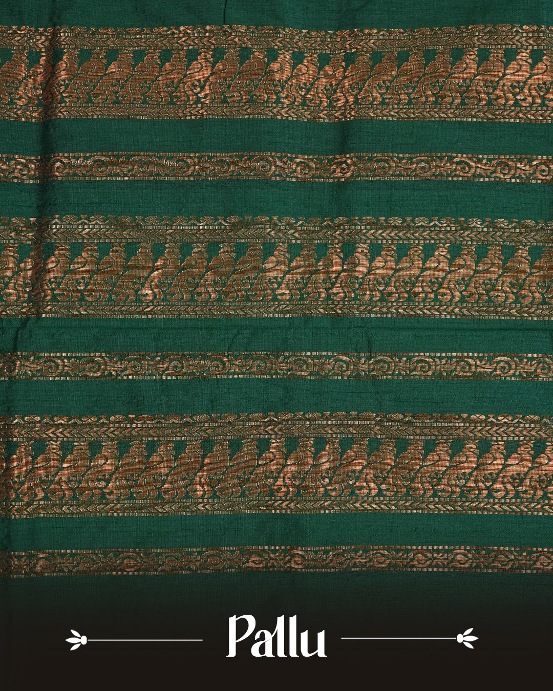 Orange  colour kalyani cotton saree featuring gold zari Motifs on body, complemented by Green colour with Gold zari border, paired with matching blouse piece