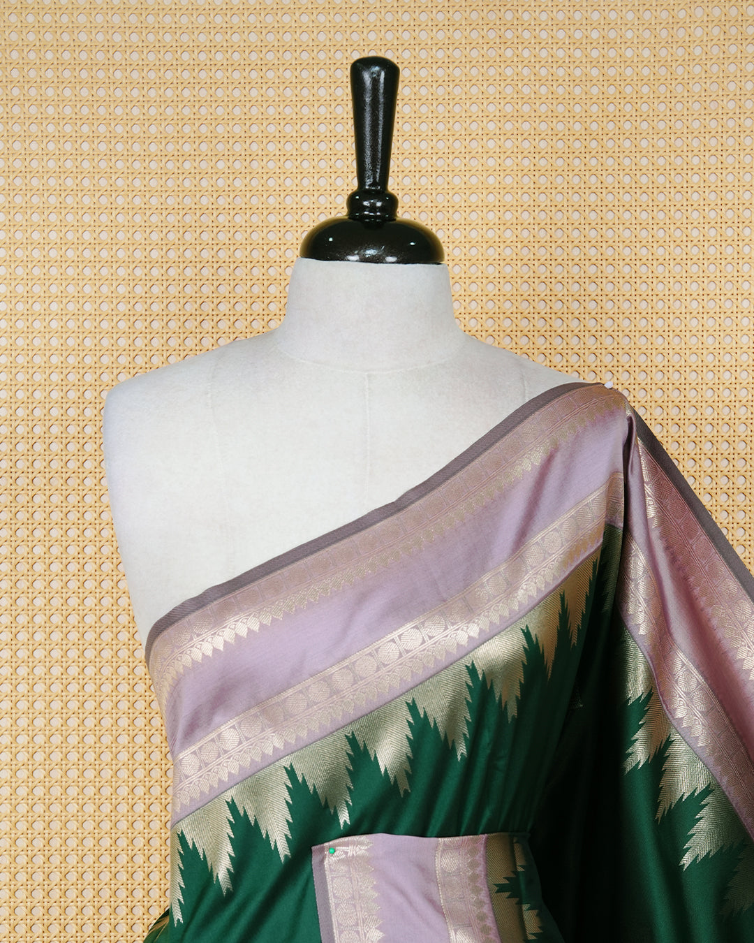 Bottle green colour soft silk saree
