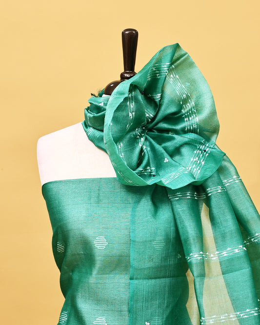 Pastel green colour Tissue Salwar material with thread work on body, matching bottom & Dupatta.