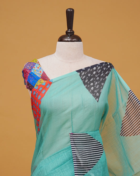 Sea green colour Linen Cotton Saree