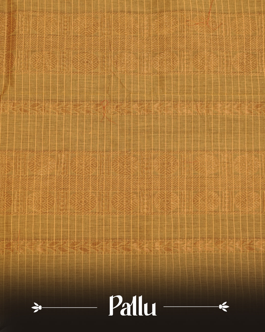 Mustard colour kalyani cotton saree featuring gold zari check pattern on body, complemented by Olive colour with Antique zari border, paired with matching blouse piece