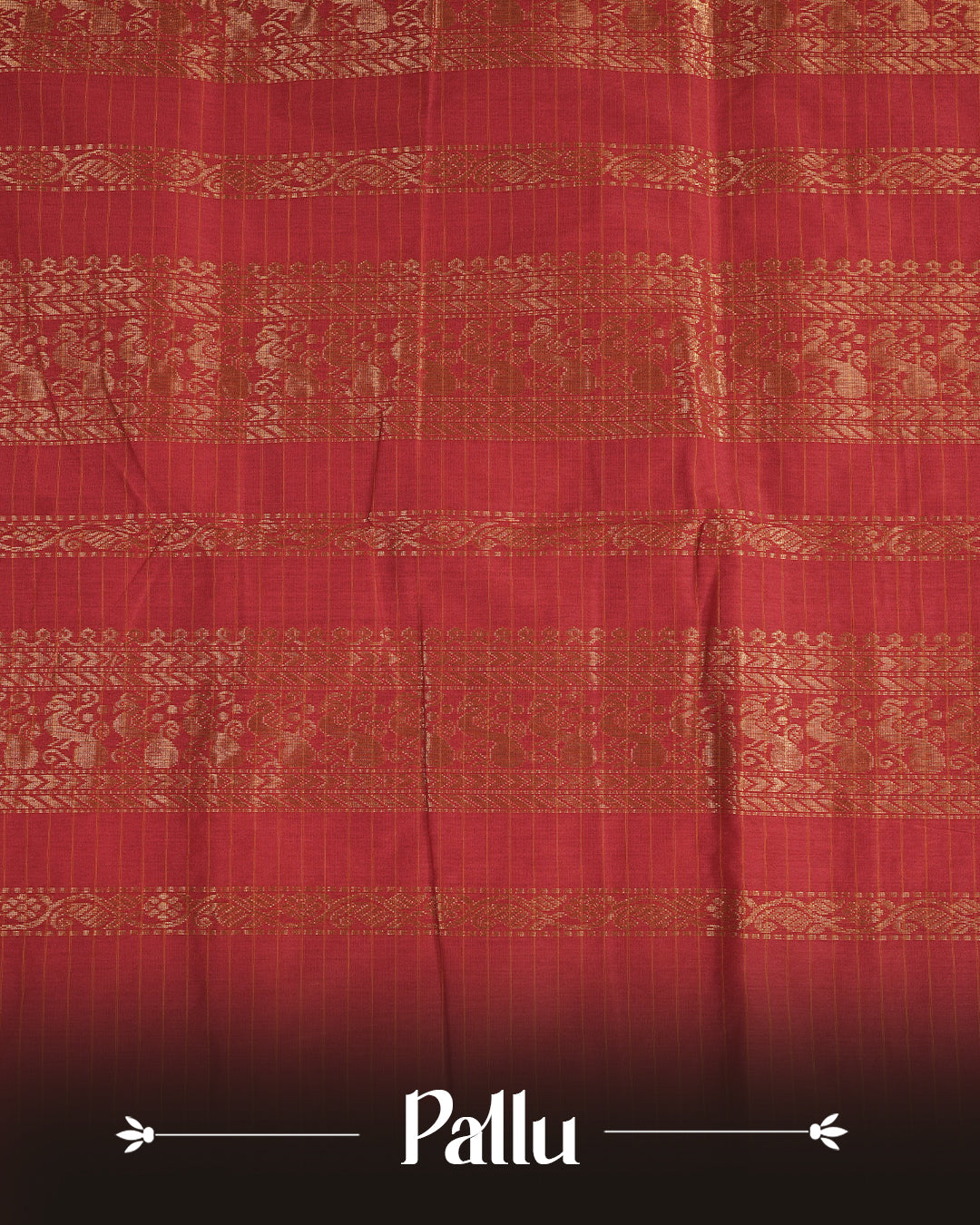 Orange colour kalyani cotton saree featuring gold zari check pattern on body, complemented by Red colour with Antique zari border, paired with matching blouse piece