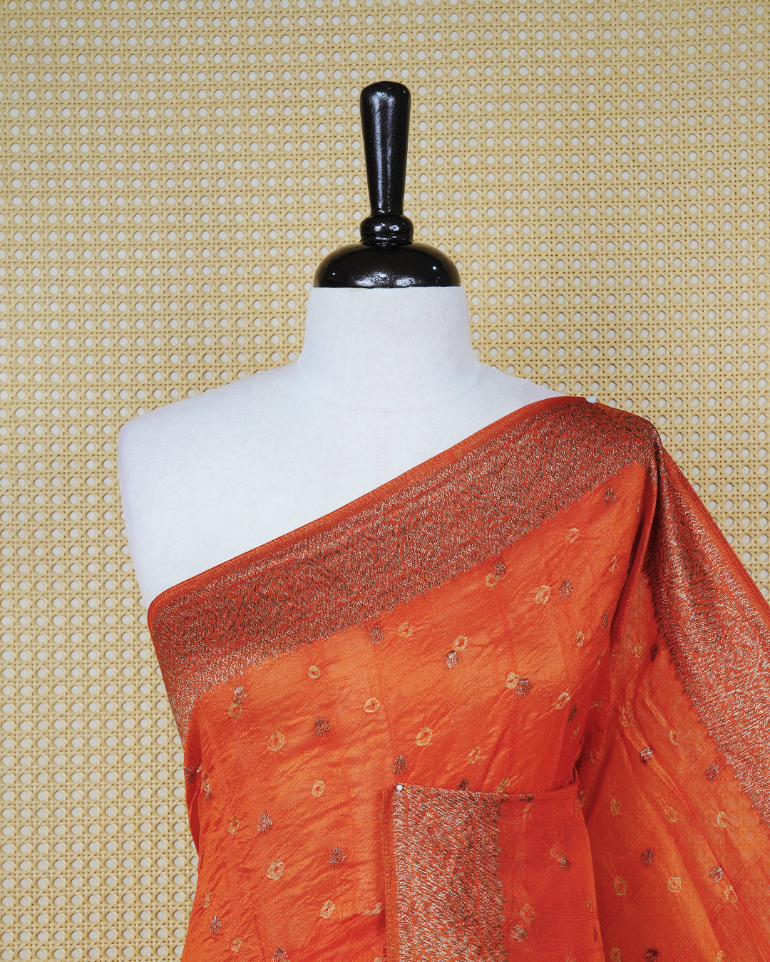 Deep Orange Colour banaras bandhani saree
