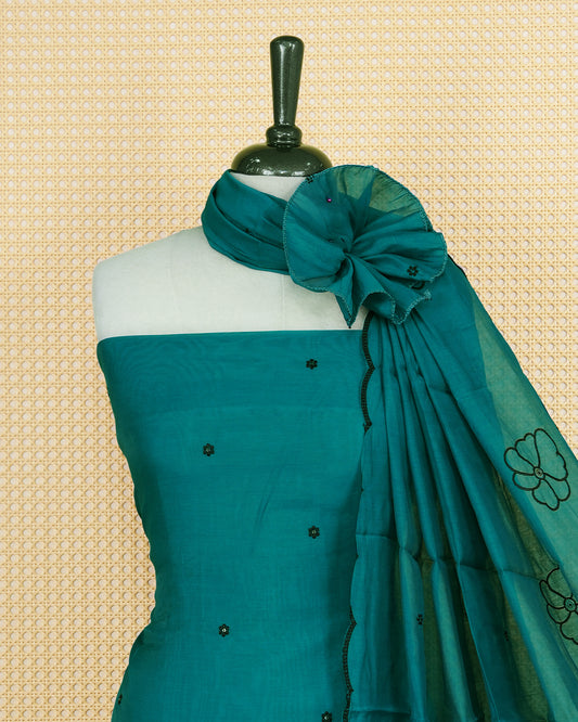 Pine Green colour Salwar Material Featuring Thread Work on body, paired with matching Bottom & Elegant Dupatta.