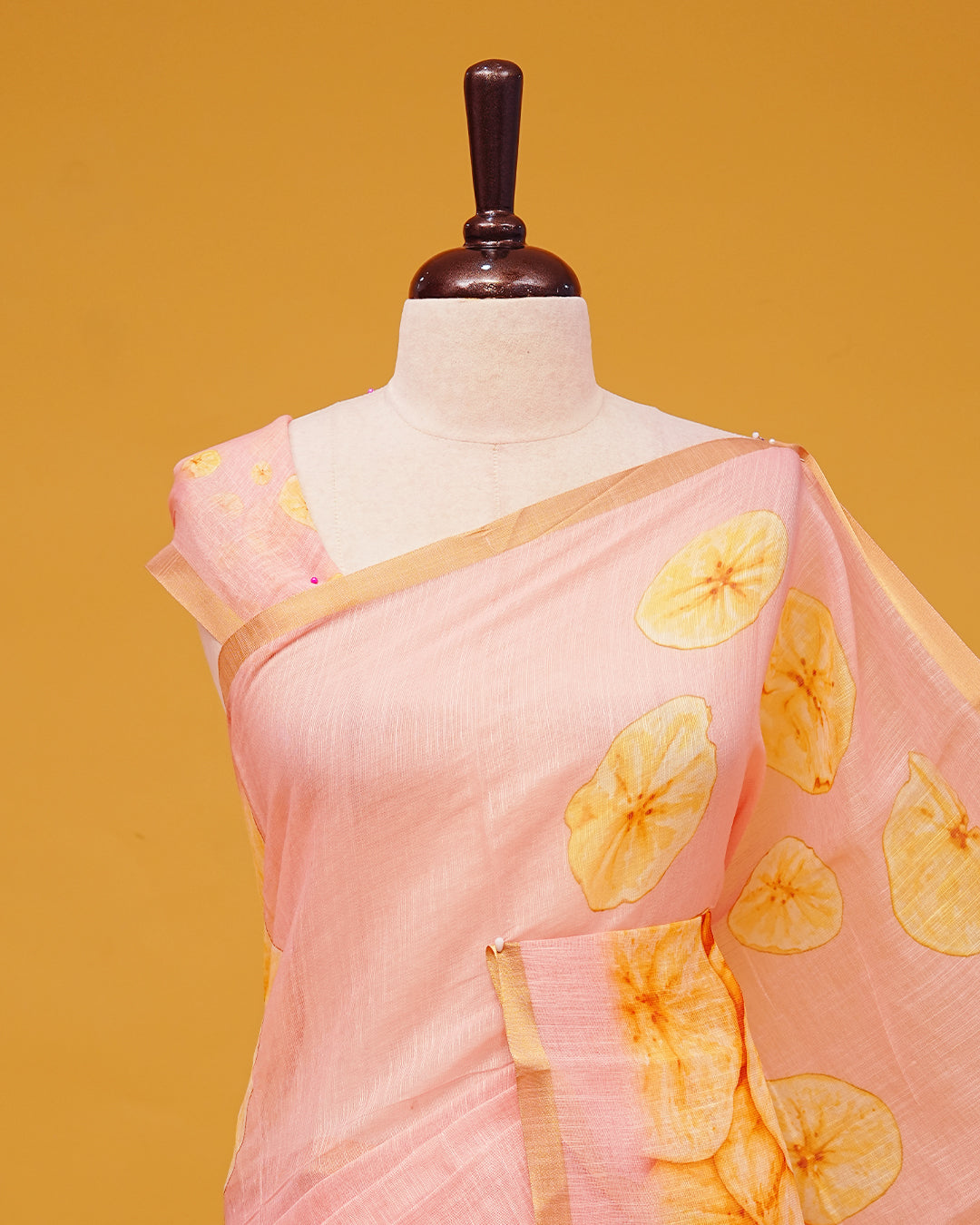 Light Pink Colour Semi Linen Saree featuring Chips prints, paired with matching printed blouse piece.