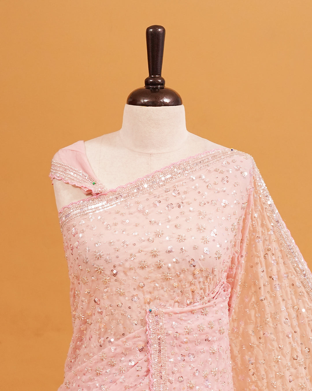 Baby Pink colour Organza saree with Cut Beats & Sequins.