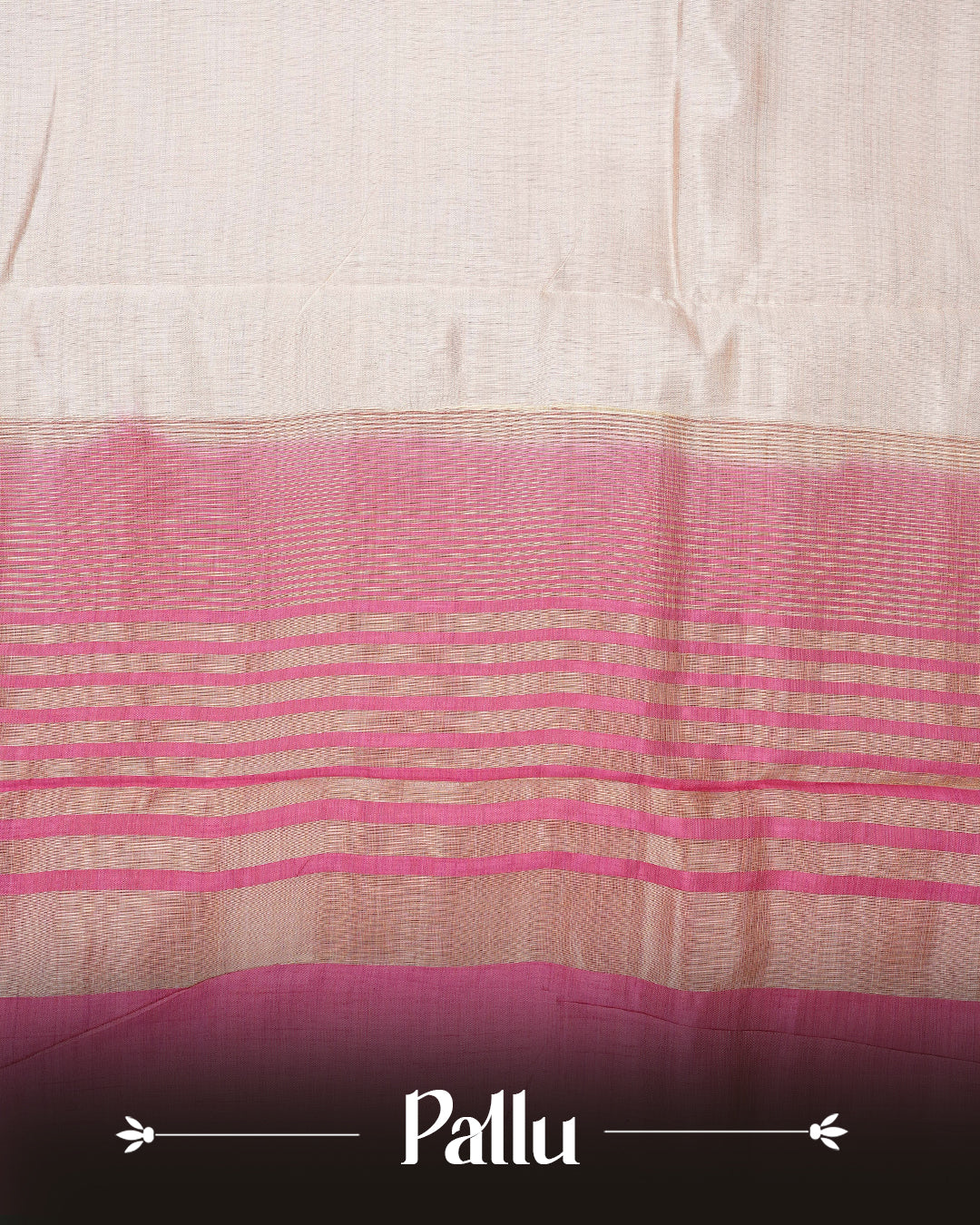 Light gold tussar saree featuring Elegant plain body, complemented by contrast Magenta colour with Gold zari Floral kodi with Elephant Pattern border, comes with matching blouse piece.