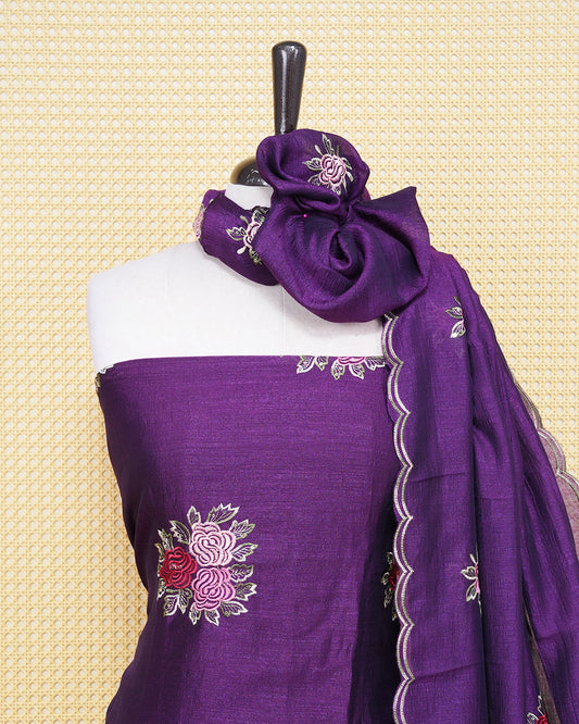 Purple Colour Georgette Salwar Material Featuring Thread Pattern on body, Paired With Matching Bottom & Elegant Dupatta