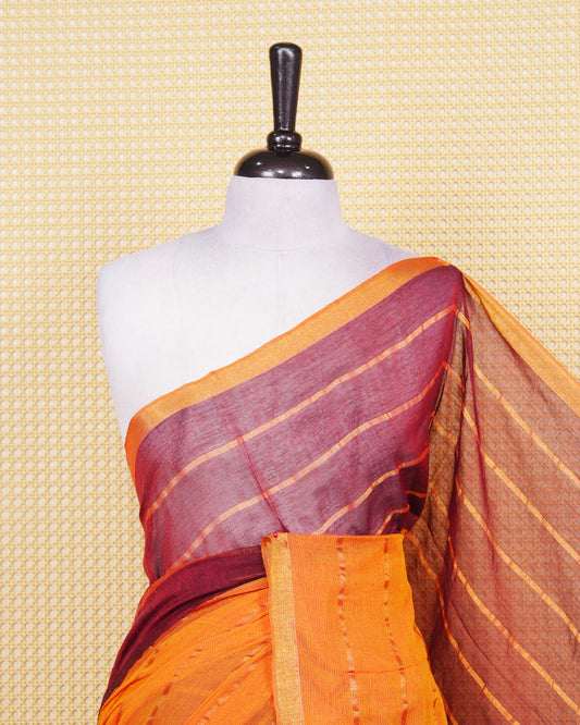 Mustard orange colour mul cotton saree
