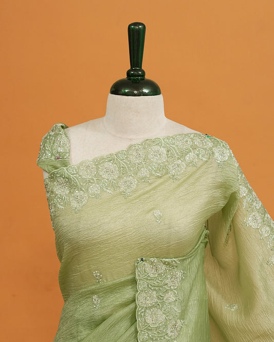 Sage colour Crush organza saree with Cut Beats & Sequins.