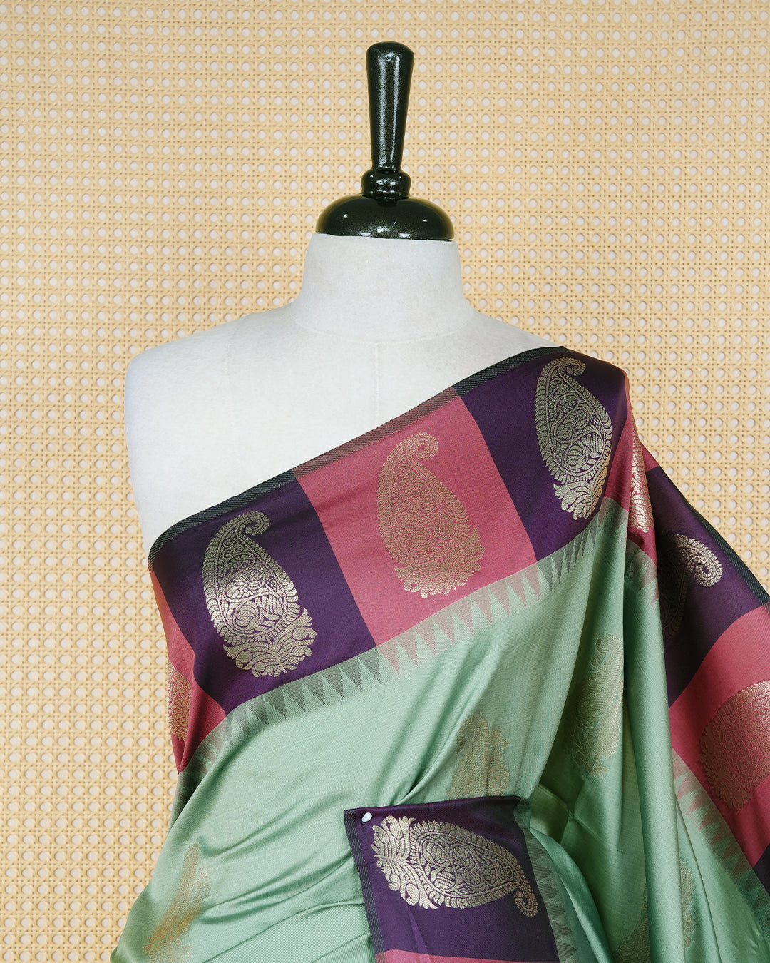 Pastel green colour soft silk saree